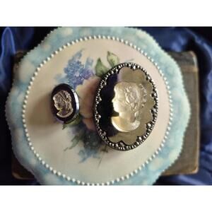Vintage Cameo Lot of Mirror Cameos for Jewelry Making ring or pendant!  2pcs
